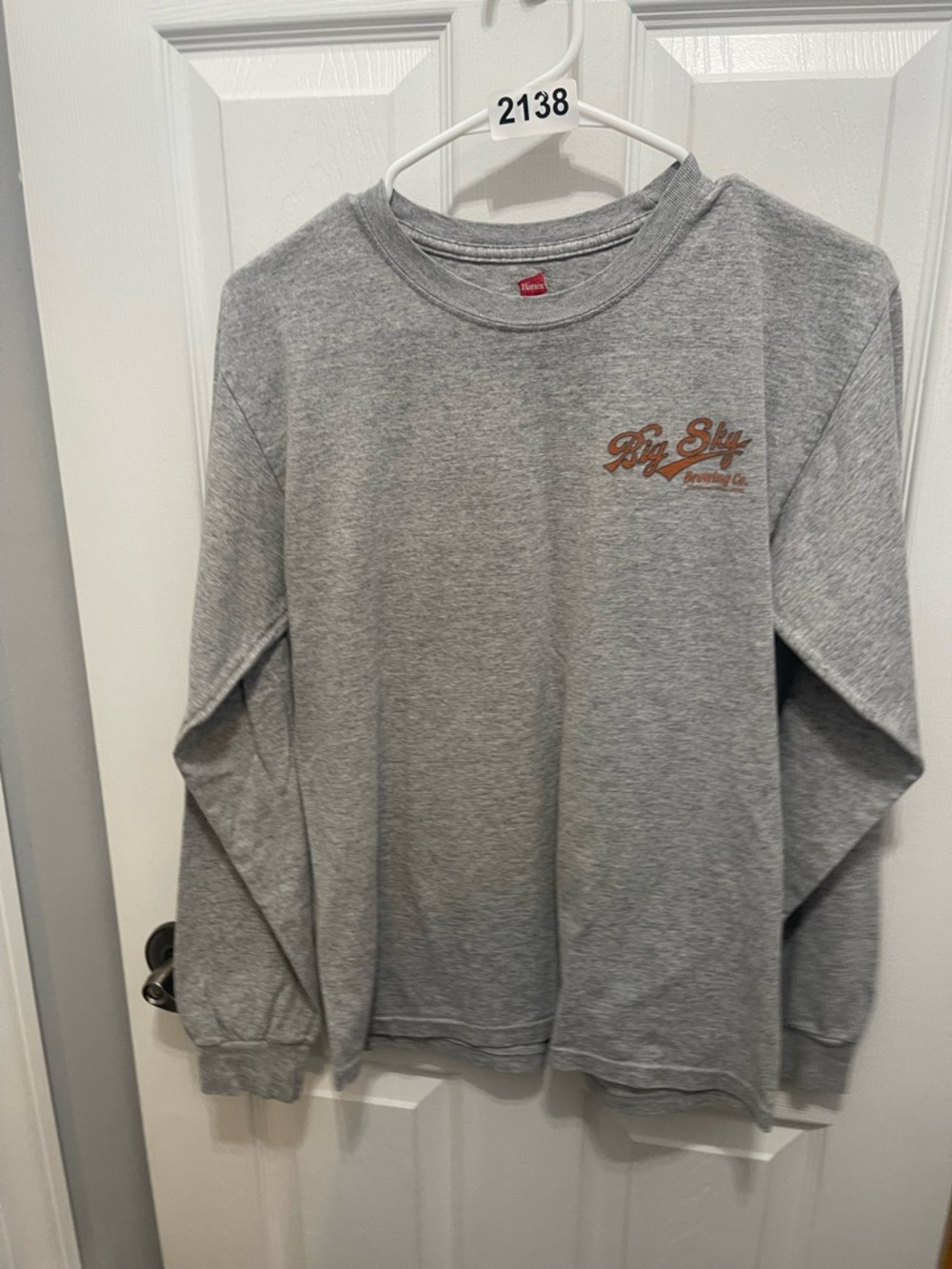 Hanes Gray Long Sleeve Tee with Brown Logo